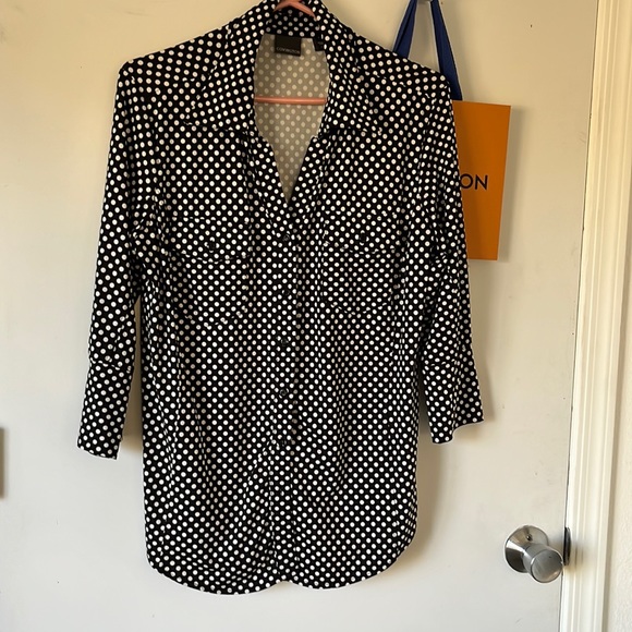 Stretch polka dots black and white comfy blouse - Picture 1 of 7